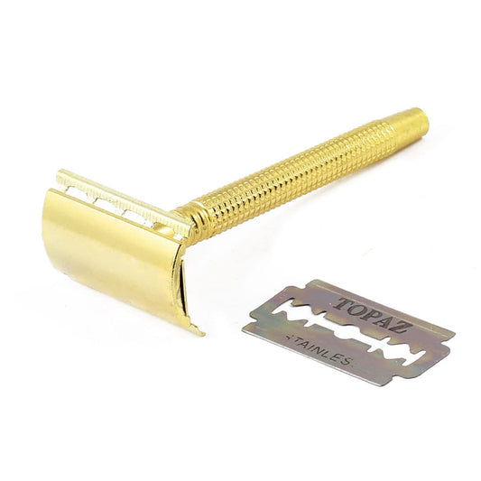 Ruilogod Men Home Gold Tone Metal Manual Shaver w 5 Double Edge Blades (id: 506 0e3 16b 609 a80 Beauty and Personal Care Ruilogod