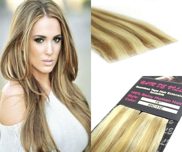 20 Pcs X 18" inches Invisible Tape In PU Machine Injected Seamless Remy Human Hair Extensions #8c/11c Light Blonde Mix