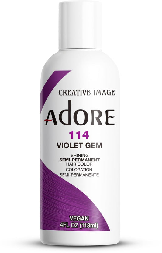 Adore Semi Permanent Hair Color (114 Violet Gem) | Vegan & Cruelty-Free Purple Hair Dye | No Ammonia, No Peroxide, No Alcohol | 4 Fl Oz Beauty & Personal Care Adore