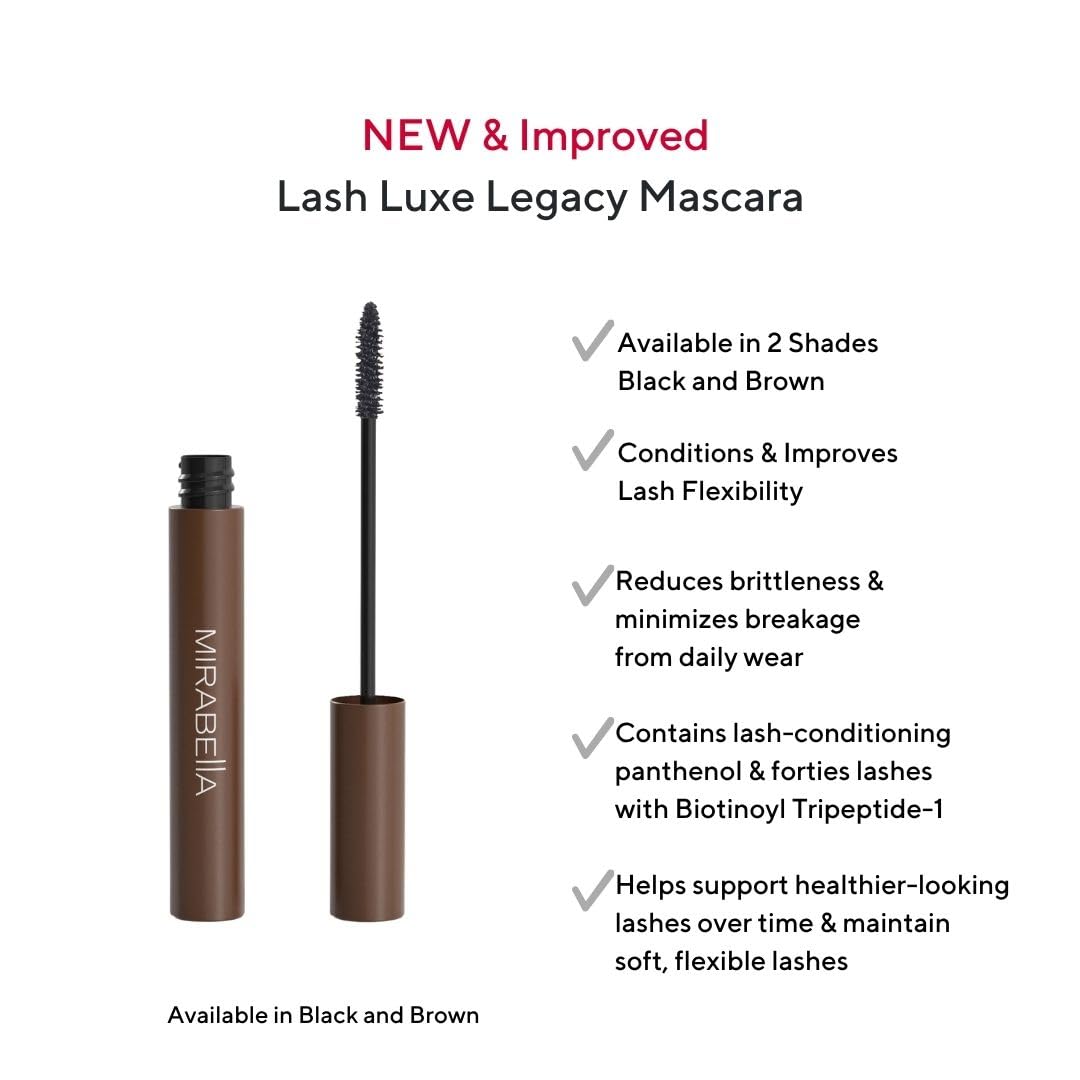 Mirabella Lash Luxe Legacy Mascara, Brown, Lengthening & Volumizing Buildable Mascara, Clump-Resistant Formula, 8 mL / 0.27 fl oz