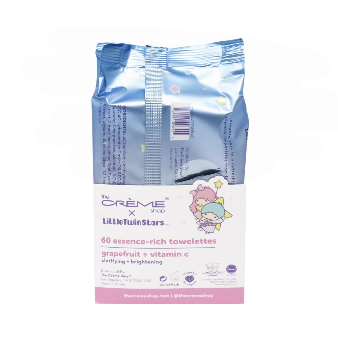 The Crme Shop Little Twin Stars 3-In-1 Complete Cleansing Wipes - Grapefruit Make Up Remover | Hydrating Makeup Wipes (60 Pre-Wet Wipes) Beauty & Personal Care The Crème Shop