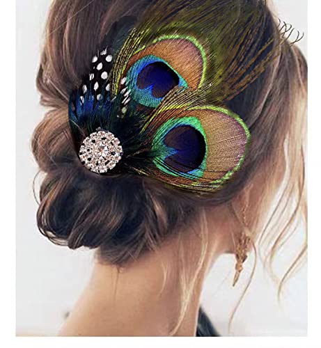 Aliotech Beautiful Butterfly Peacock Feather Hair Clip Pins with Rhinestones,Feather Hair Clip Pin Bridal Wedding Dance Party Hair Accessory Beauty & Personal Care Aliotech