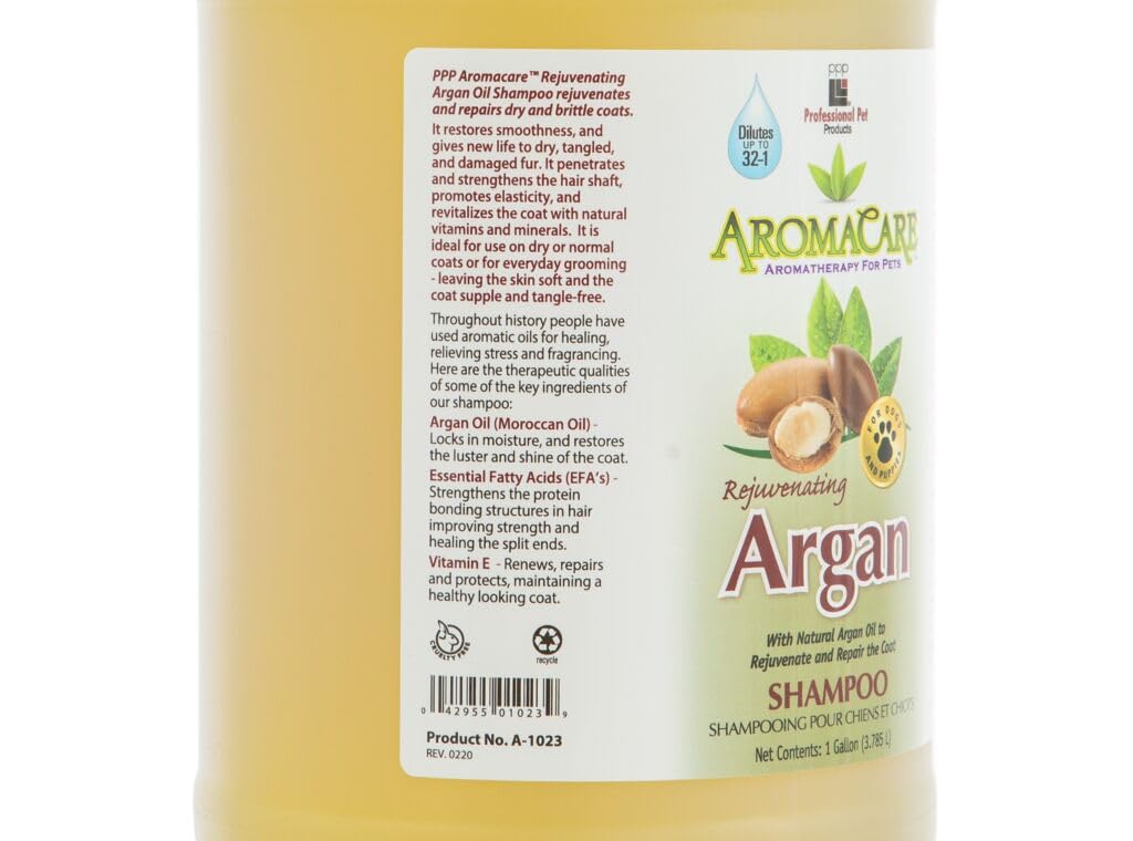 PPP AromaCare Rejuvenating Argan Shampoo for Dogs - Repairs Dry and Brittle Coats - Leaves Fur Silky & Shiny - 1 Gallon