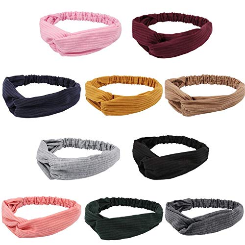 Taomoder 10 Pcs Knot Headbands for Women Boho Headbands Turban Headbands for Women Fashion Hairbands Workout Headbands Sports Hair Band Criss Cross
