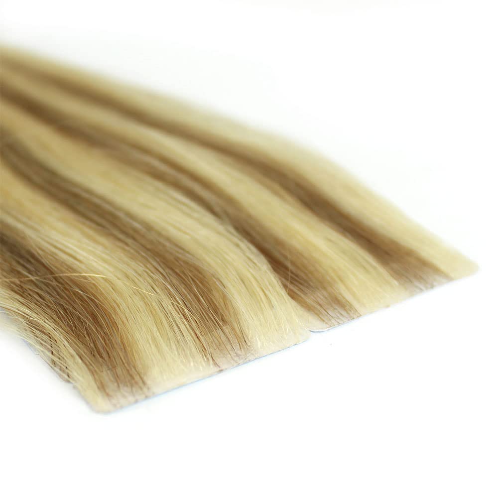 20 Pcs X 18" inches Invisible Tape In PU Machine Injected Seamless Remy Human Hair Extensions #8c/11c Light Blonde Mix