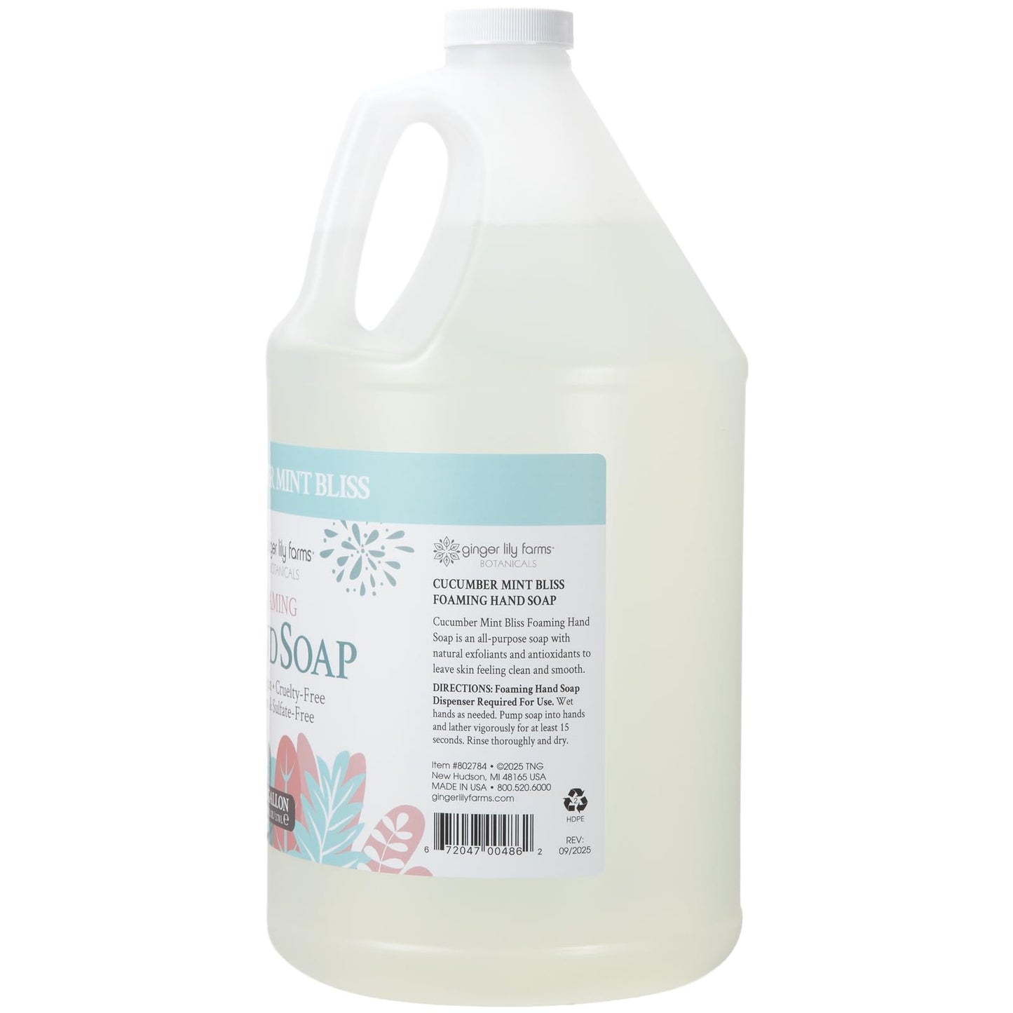 Ginger Lily Farms Botanicals All-Purpose Foaming Hand Soap Refill, 100% Vegan & Cruelty-Free, Cucumber Mint Bliss Scent, 1 Gallon (128 fl oz) Beauty & Personal Care Ginger Lily Farms