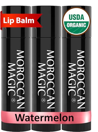 Moroccan Magic Organic Watermelon Lip Balm 3 Pack | Ultra-Hydrating Argan & Essential Oil Lip Moisturizer + Vitamin E | Natural Chapstick for Dry Lips Beauty & Personal Care Moroccan Magic