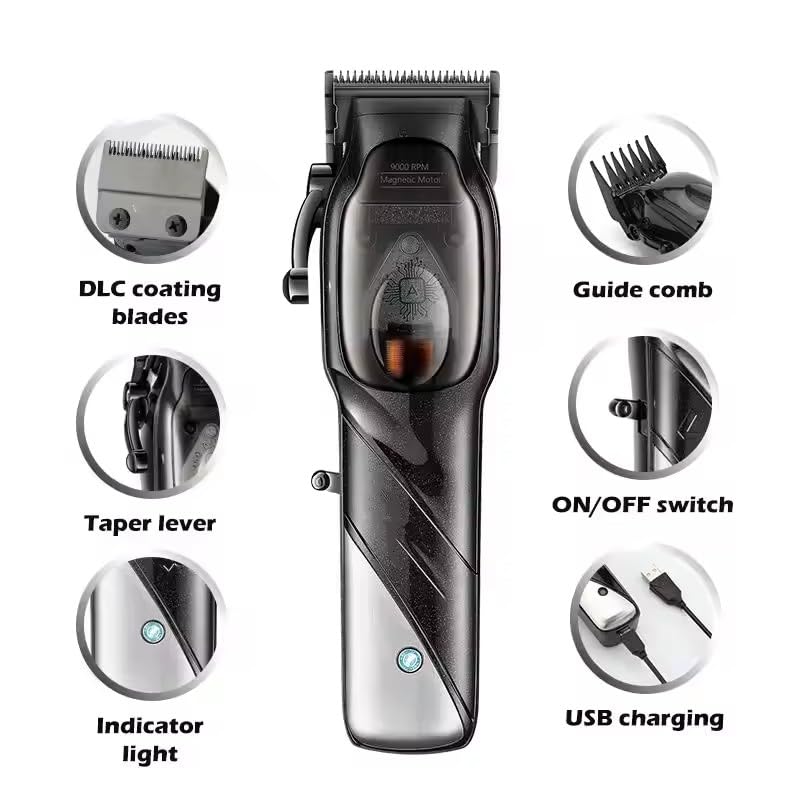 QDKVTNDJZ Professional Hair Clippers for Men, Rechargeable Cordless Barber for Cutting, Carbon Steel Blade Trimmers for Barbers, 9000RPM, 4 Guide Beauty and Personal Care QDKVTNDJZ