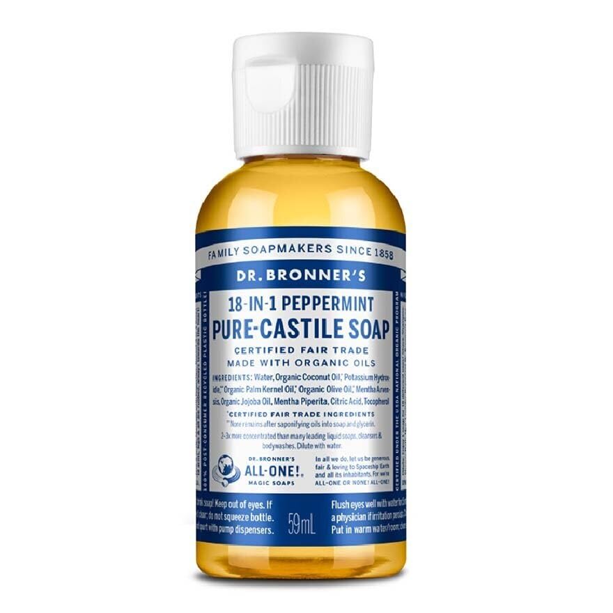 Dr. Bronner's - Pure-Castile Liquid Soap (Peppermint, Travel Size, 2 ounce) - Made with Organic Oils, 18-in-1 Uses: Face, Body, Hair, Laundry, Pets Beauty & Personal Care Dr. Bronner's