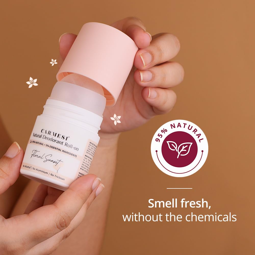 Carmesi Natural Deodorant Roll On - Floral Sunset - 95% Natural - Reduces Dark Underarms & Body Odor - No Aluminium & Alcohol-Free for Women - 1.69 Fl Beauty and Personal Care Carmesi