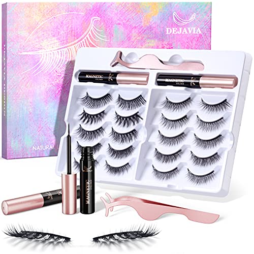 DEJAVIA Magnetic Lashes [10 Pairs], Premium Natural Looking, Reusable Lightweight Wispy Strong Magnetic Eyelashes with Applicator and Tweezers, No Beauty & Personal Care DEJAVIA