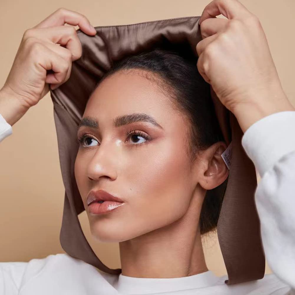 Belsen Satin Bonnet Silk Bonnet Sleep Cap Satin Lined Slouchy Beanie Night Sleeping Hat Adjustable for Curly Hair (Coffee) Beauty and Personal Care Belsen