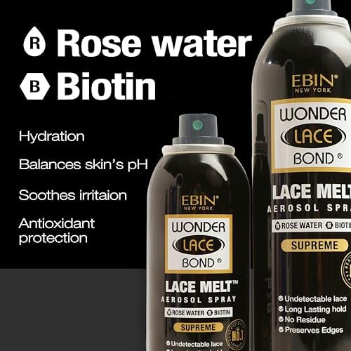 Wonder Lace Melt Aerosol Spray - Rose Water Biotin Infused 2.7 fl.oz./80ml Preserves Edges & Undetectable Lace Long lasting hold No Residue glueless Beauty & Personal Care WONDER LACE BOND