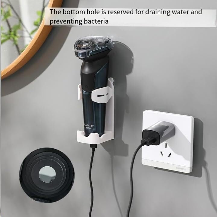 ZWJFDGQM Wall Mount Electric Shaver Holder, Adjustable Bathroom Organizer with Drainage Hole (Black)(White) Beauty and Personal Care ZWJFDGQM