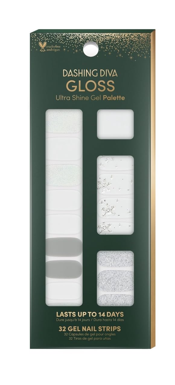Dashing Diva GLOSS Ultra Shine Gel Palette, Frosted Skates, Holiday Collection, 32ct, Nail Strips