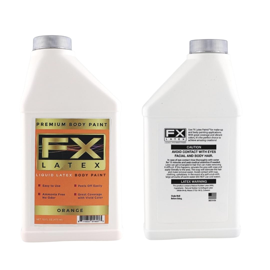 Liquid Latex - Face and Body Paint, Ammonia Free, Easy On and Off, Cosplay Makeup, Create Professional Monster, Zombie Arts 16 Oz (Orange) Beauty & Personal Care Liquid Latex Fashions