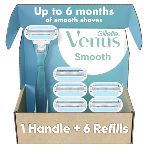 Gillette Venus Smooth Women's Razor Handle + 6 Refills with Soft-Grip Gel Handle Beauty and Personal Care Gillette Venus