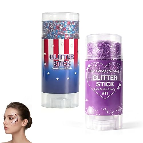 4th of July Glitter Stick, Patriotic Red White and Blue Face Hair Body Glitter Stick, 4th of July Outfits for Women Men, Sparkling Glitter Makeup Beauty & Personal Care TAQIYEZ