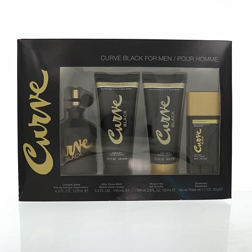 LIZ CLAIBORNE Curve Black For Men - 4 Piece Gift Set - 4.2 Oz Eau De Cologne Spray, 3.4 Oz After Shave Balm, 3.4 Oz Shower Gel, 1.7 Oz Deodorant Beauty & Personal Care Liz Claiborne