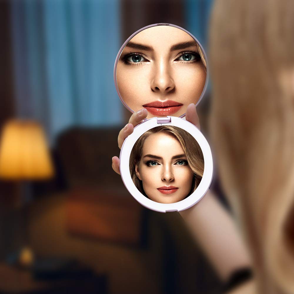 Benbilry LED Lighted Compact Travel Makeup Mirror with Lights, 1x/7x Magnification, 5 Inch Dual Sided Portable Illuminated - Perfect for Handbag Beauty & Personal Care Benbilry