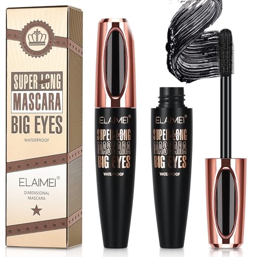 2 Pack Mascara Black Volume and Length, Natural Waterproof Smudge-Proof 4D Silk Fiber Lash Mascara Long-Lasting, Adds Length, Depth & Glamour Beauty & Personal Care SKINOSM