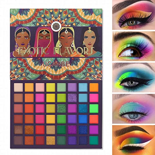 UCANBE EXOTIC FLAVORS Neon Eyeshadow Makeup Palette - 48 Colorful High Pigmented - Rainbow Matte Shimmer Glitter Eye Shadow Make Up Pallet Gift Set Beauty & Personal Care UCANBE