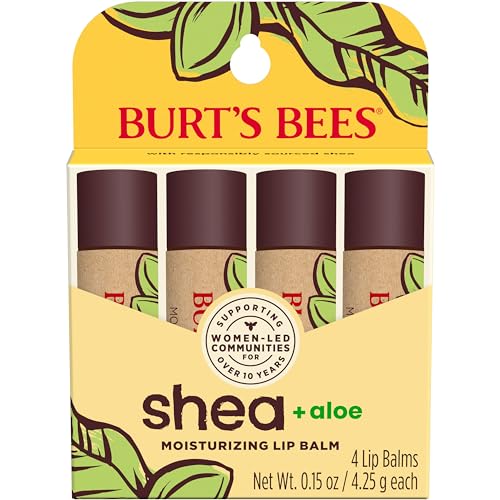 Burt's Bees Shea and Aloe Moisturizing Lip Balm, Lip Moisturizer With Responsibly Sourced Beeswax, Tint-Free, Natural Origin Conditioning Treatment, 4 Beauty and Personal Care Burt's Bees