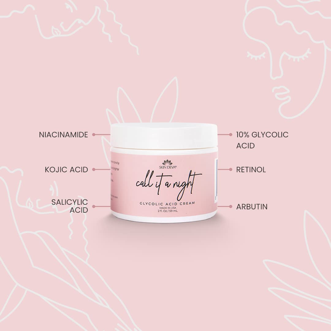 Skin Deva Glycolic Acid Cream Exfoliates Skin During Sleep - Brightens, Corrects Dark Spots & Shadows, Evens Skin Tone, Reduces Pores. Natural Beauty & Personal Care SKIN DEVA