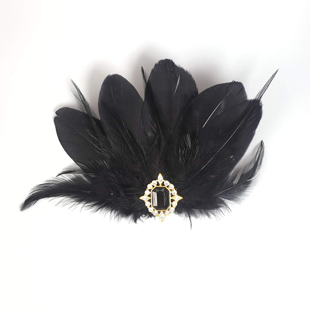 Aimimier 1920s Flapper Black Feather Headpiece Crystal Roaring 20s Feather Hair Clip Masquerade Hair Accessory for Women Beauty & Personal Care Aimimier