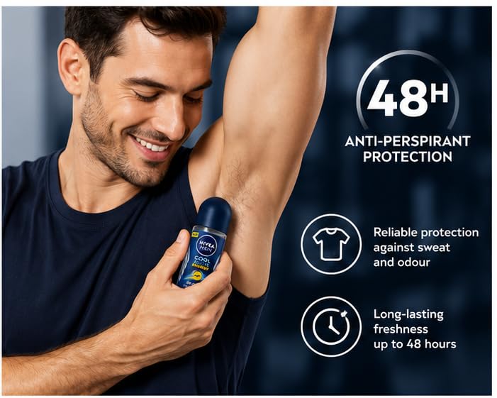 NIVEA Roll On Men Cool Active Energy 50 ml (Pack of 3) Formulated With Zinc Complex, Provides Long-lasting 48h Antiperspirant Protection for All Skin Beauty and Personal Care NIVEA