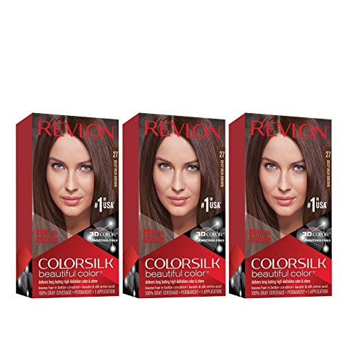 Revlon Permanent Hair Color, Permanent Hair Dye, Colorsilk with 100% Gray Coverage, Ammonia-Free, Keratin and Amino Acids, 27 Deep Rich Brown, 4.4 Oz Beauty & Personal Care REVLON