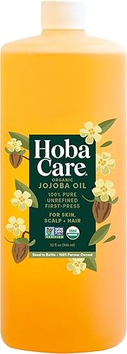 HobaCare Unrefined Organic Jojoba Oil for Skin Care, Hair, Beard, Scalp Massage - 100% Pure Carrier Oil for Perfume or Soap Making - Natural, Vegan Beauty & Personal Care HobaCare