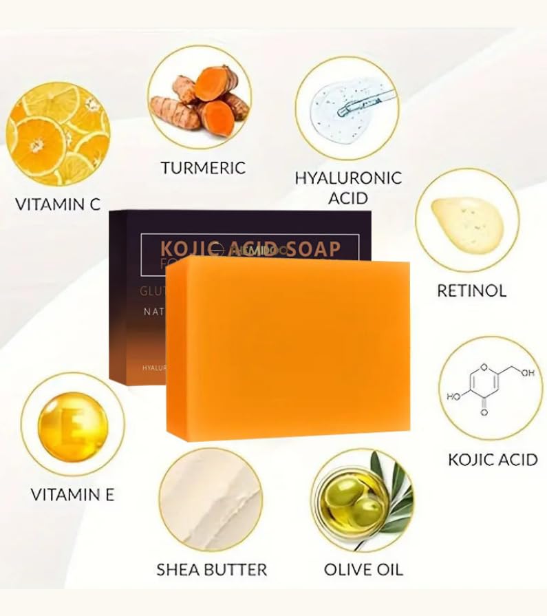 THEMIDOO Kojic Acid Dark Spot Remover Soap Bars with Vitamin C, Retinol, Turmeric - Original Japanese Complex Infused with Hyaluronic Acid, Vitamin E Beauty & Personal Care THEMIDOO