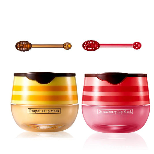2 Pcs Lip Balm Honey Pot, Honey & Strawberry Moisturizing Lip Mask Reduces Lip Lines and Exfoliator, Prevention Dry & Cracked Lip. (Honey Beauty and Personal Care JISKG