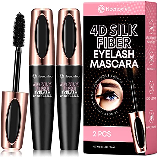 Neenoxtub 4D Silk Fiber Lash Mascara, Lengthening and Thick, Long Lasting, Waterproof & Smudge-Proof, Hypoallergenic Formula 2 Pack Black Beauty & Personal Care Neenoxtub