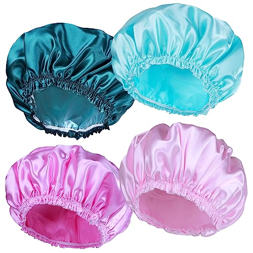 Shower Caps for Women, 4 PCS Elastic and Reusable Bath Caps, Double Waterproof Layers Shower Cap, Bathing Shower Caps, Environmental Protection Hair Beauty and Personal Care CHFONG
