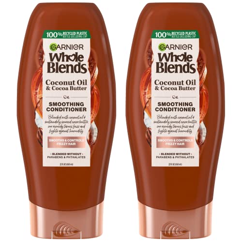 Garnier Whole Blends Smoothing Conditioner with Coconut Oil & Cocoa Butter for Frizzy Hair, Provides Up to 24 Hours of Anti-Frizz, Humidity Control