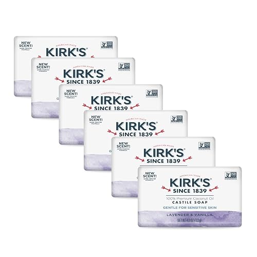 Kirk's Castile Bar Soap, Lavender & Vanilla - Clinically Tested, Safe for Sensitive Skin with Coconut Oil, Vegan and Non-GMO - 4 oz Bars, 6 Pack Beauty & Personal Care Kirk's