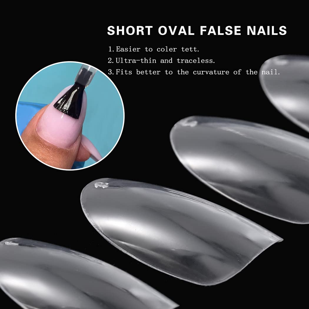 Sethexy Short Oval False Nails 500Pcs 10Sizes Full Cover Acrylic Nail Tips For Art Nail Design (Clear) Beauty & Personal Care Sethexy