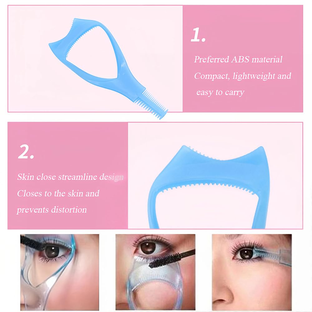 2 Pcs 3 in 1 Eyelash Tool Mascara Applicator Comb Guide and Brush Curler Plastic Eye Makeup Tool Set (Pink + Blue) Beauty & Personal Care vipolish