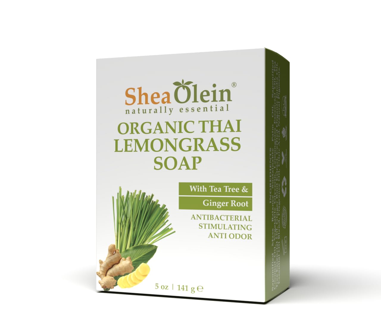 Shea Olein Natural Bar Soap - Organic Thai Lemongrass Soap Bar, Antibacterial & Anti Odor, With Tee Tree & Ginger Root - Refreshing Lemon Bar Soap Beauty & Personal Care SheaOlein Naturally Essential