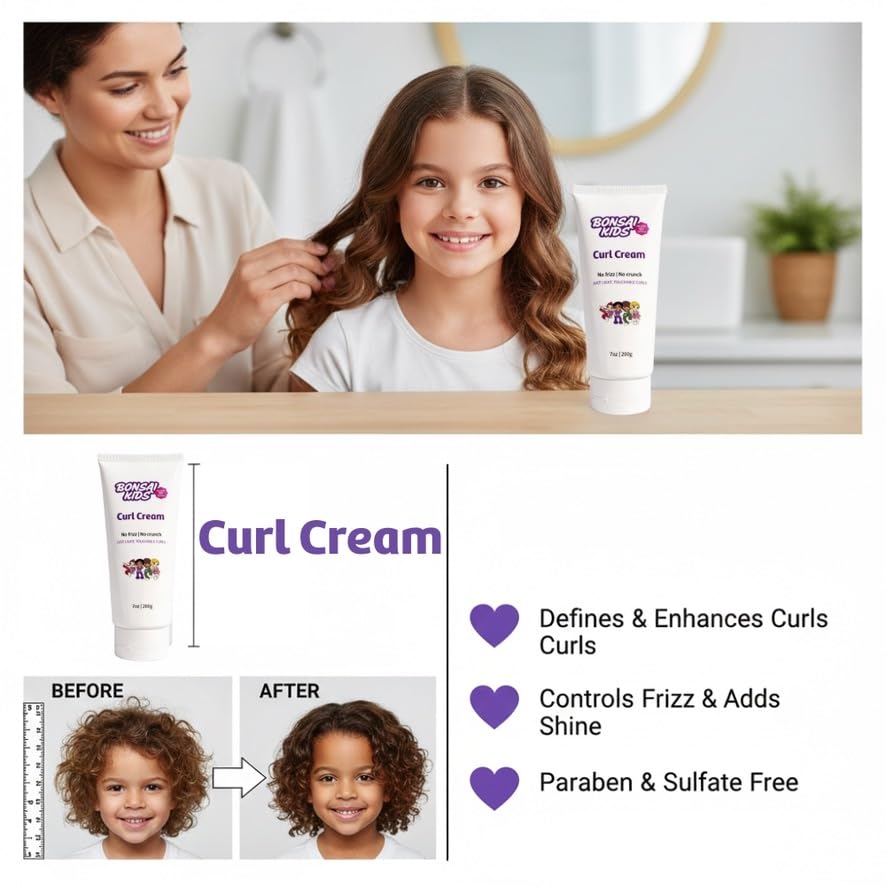 Bonsai Kids Curl Cream for Kids & Toddlers - Moisturizing Leave-In Curl Defining Cream for Curly, Coily & Wavy Hair, Frizz Control, Soft Hold Beauty & Personal Care Bonsai Kids Hair Care