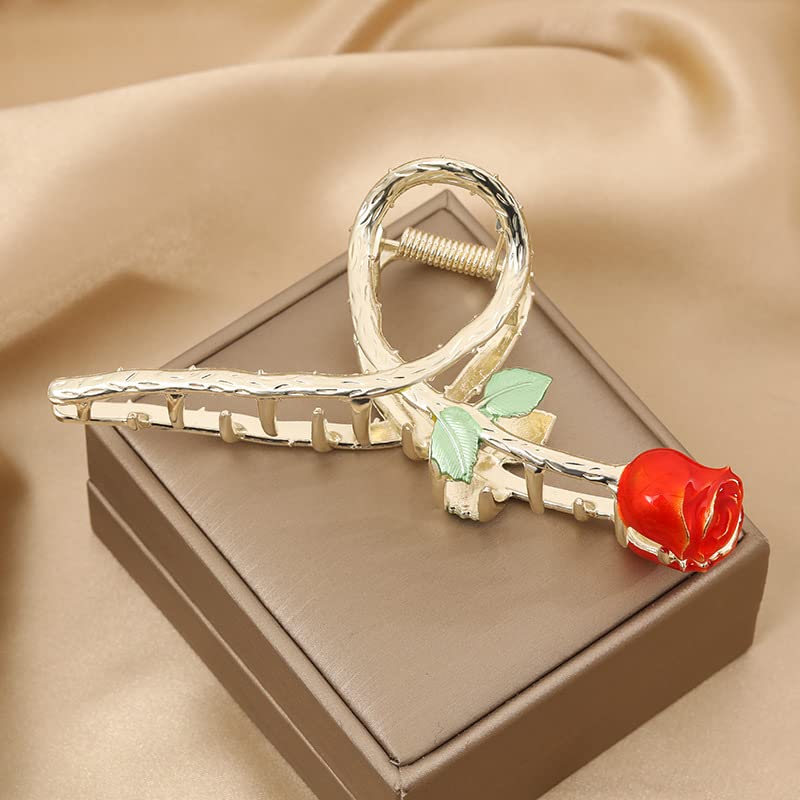 Red Elegant Rose Metal Hair Claw Clips, Large Shark Clips Non-Slip Barrettes for Strong Hold, Fashion Accessories for Long Thick Thin Curly Hair Beauty & Personal Care JJLFresheners