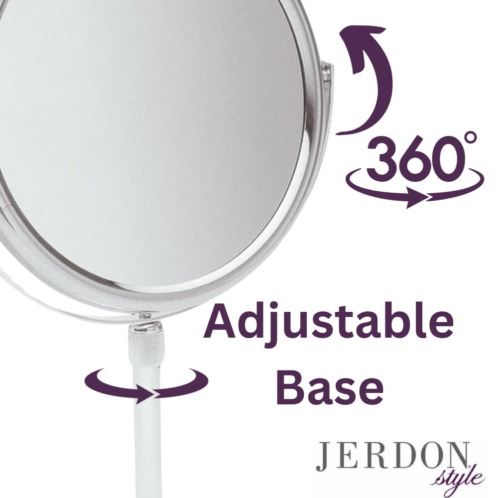 JERDON Two-Sided Tabletop Makeup Vanity Mirror - 5X-1X Magnification & Swivel Design - 9-Inch Diameter Mirror with Adjustable Height - Polished Chrome Beauty & Personal Care JERDON