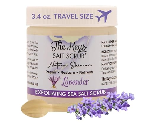 The Keys Salt Scrub - Lavender Sea Salt Scrub - Exfoliating Body Scrub with Wooden Spoon - Moisturizing Exfoliator for Face, Hands, Foot, Bath Beauty & Personal Care The Keys Salt Scrub