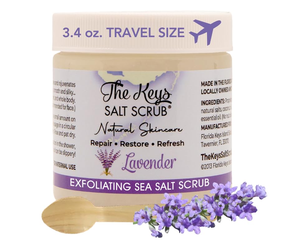 The Keys Salt Scrub - Lavender Sea Salt Scrub - Exfoliating Body Scrub with Wooden Spoon - Moisturizing Exfoliator for Face, Hands, Foot, Bath Beauty & Personal Care The Keys Salt Scrub