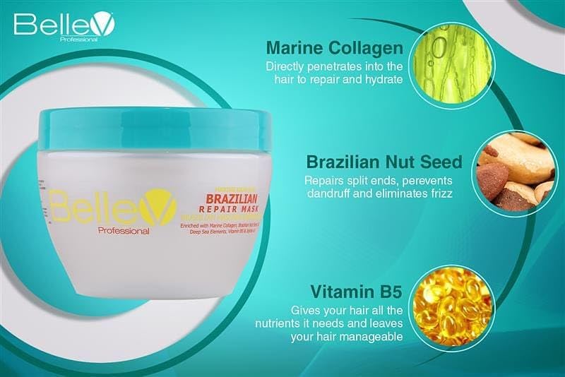 BelleV Professional Marine Hair Spa TRIO SET (16.8 fl oz) Marine Color Shampoo (16.8 fl oz) Marine Conditioner (300g) Brazilian Repair Mask Beauty & Personal Care BelleV