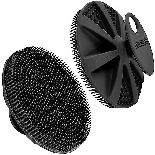 INNERNEED Food-Grade Soft Silicone Body Scrubber Shower Brush Handheld Cleansing Skin Brush, Gentle Exfoliating and Lather Well (Black) Beauty & Personal Care INNERNEED