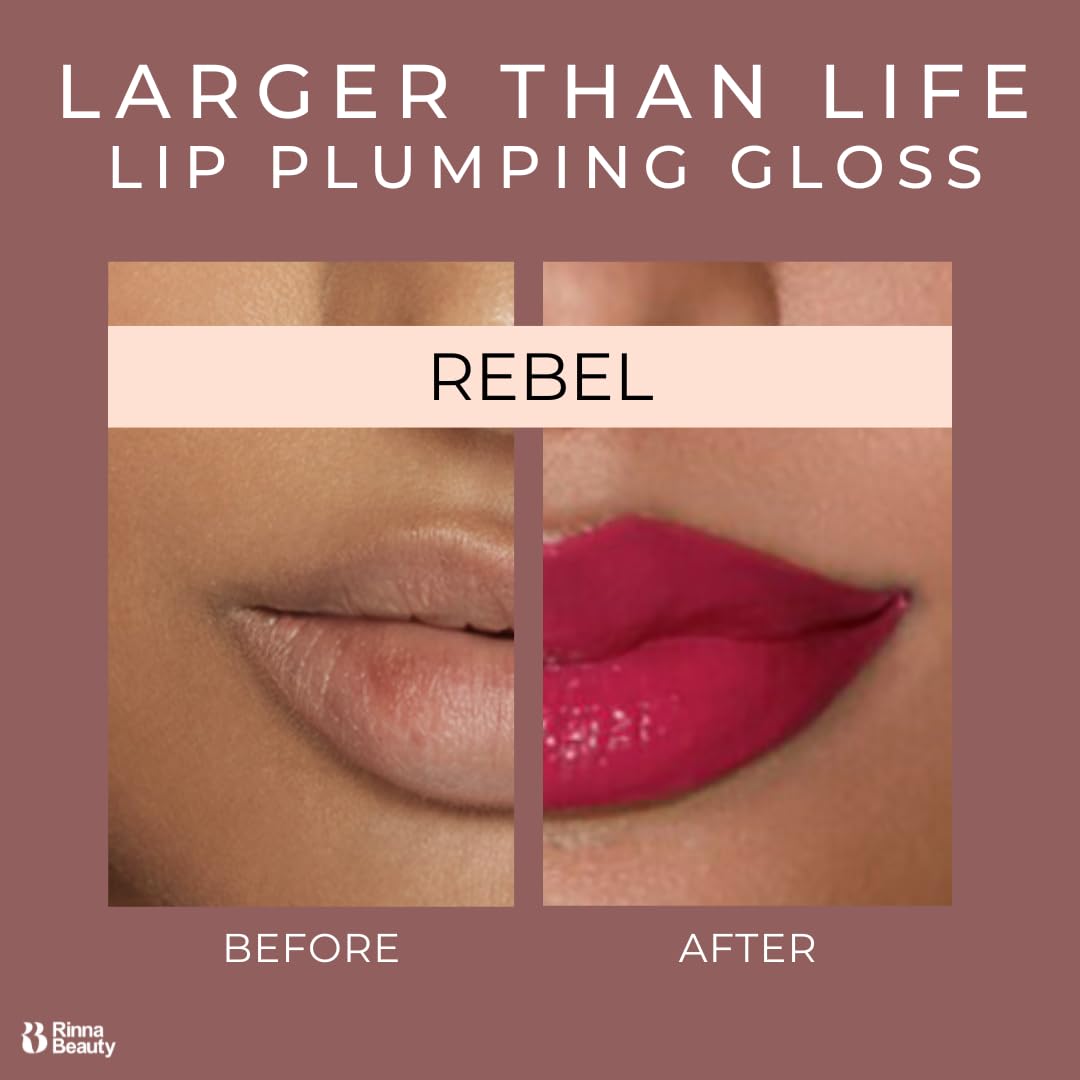 Rinna Beauty Lip Plumping Gloss - Rebel - Helps Boost Collagen, Increases Lip Volume, Elastin Production - Vegan, Cruelty-Free - 1 each Beauty & Personal Care Rinna Beauty