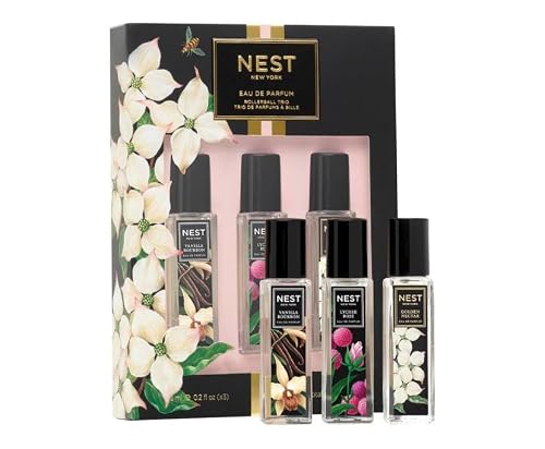 NEST New York Mini Rollerball Perfume Trio Set (Vanilla Bourbon, Lychee Rose, and Golden Nectar) + Bonus Sicilian Tangerine Body Cream, 30 ml Beauty & Personal Care NEST New York